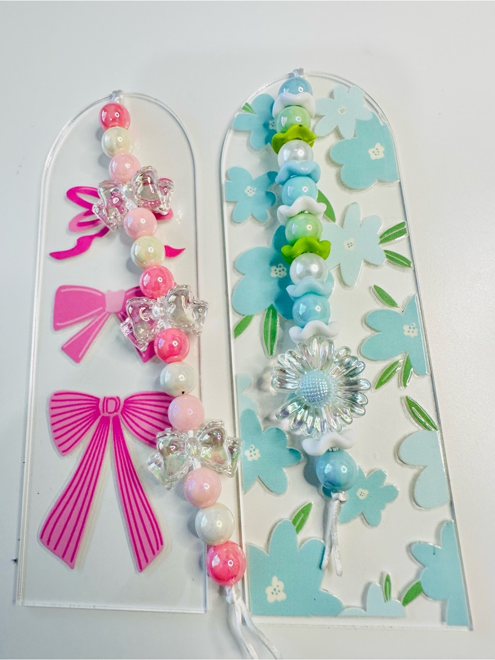 Set of two Pink Bows and Blue Flower Bookmarks